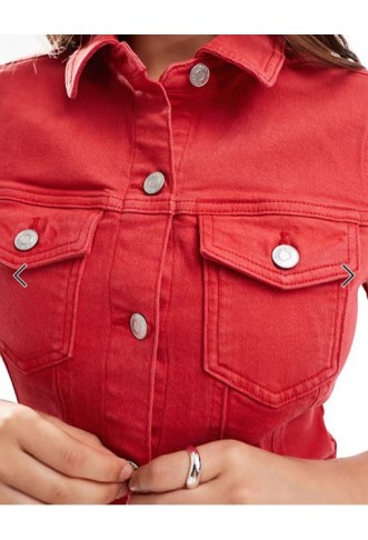 ASOS DESIGN denim fitted shirt dress in red