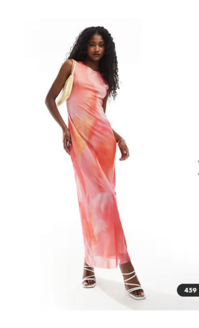 ASOS DESIGN floral placement slash neck mesh maxi dress in multi