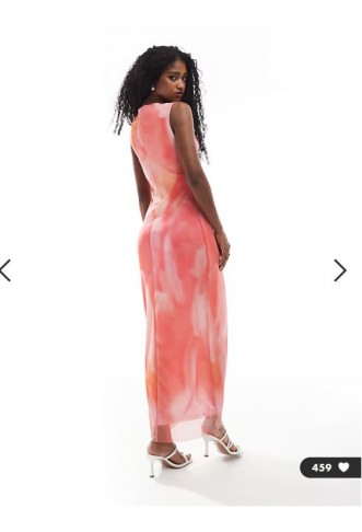 ASOS DESIGN floral placement slash neck mesh maxi dress in multi