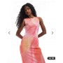 ASOS DESIGN floral placement slash neck mesh maxi dress in multi