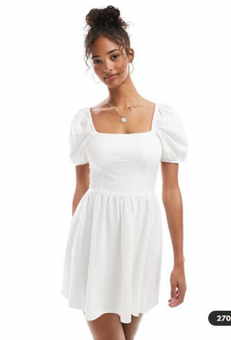 Miss Selfridge milkmaid puff sleeve mini dress in white