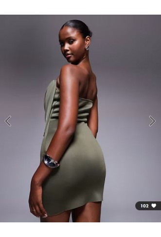 ASOS DESIGN draped front off shoulder mini dress in khaki