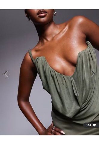 ASOS DESIGN draped front off shoulder mini dress in khaki
