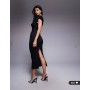 ASOS DESIGN structured midi dress with capped sleeve and draped cross front in black