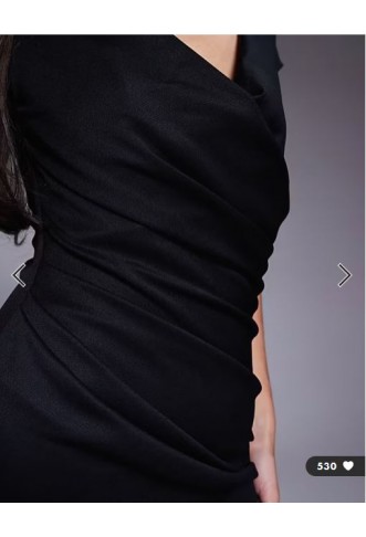 ASOS DESIGN structured midi dress with capped sleeve and draped cross front in black