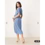 YAS plisse wrap midi dress in blue