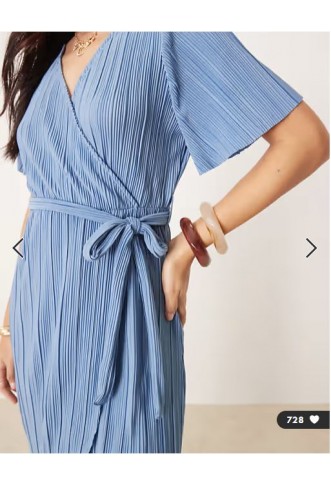 YAS plisse wrap midi dress in blue