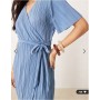 YAS plisse wrap midi dress in blue
