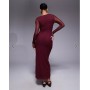 ASOS DESIGN mesh long sleeve midi dress in burgundy