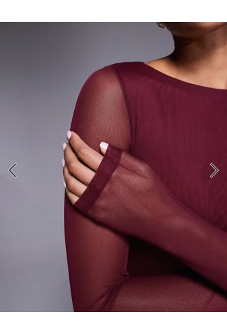 ASOS DESIGN mesh long sleeve midi dress in burgundy