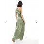 TFNC Bridesmaid one shoulder satin maxi dress with wrap skirt in dark green