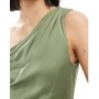 TFNC Bridesmaid one shoulder satin maxi dress with wrap skirt in dark green