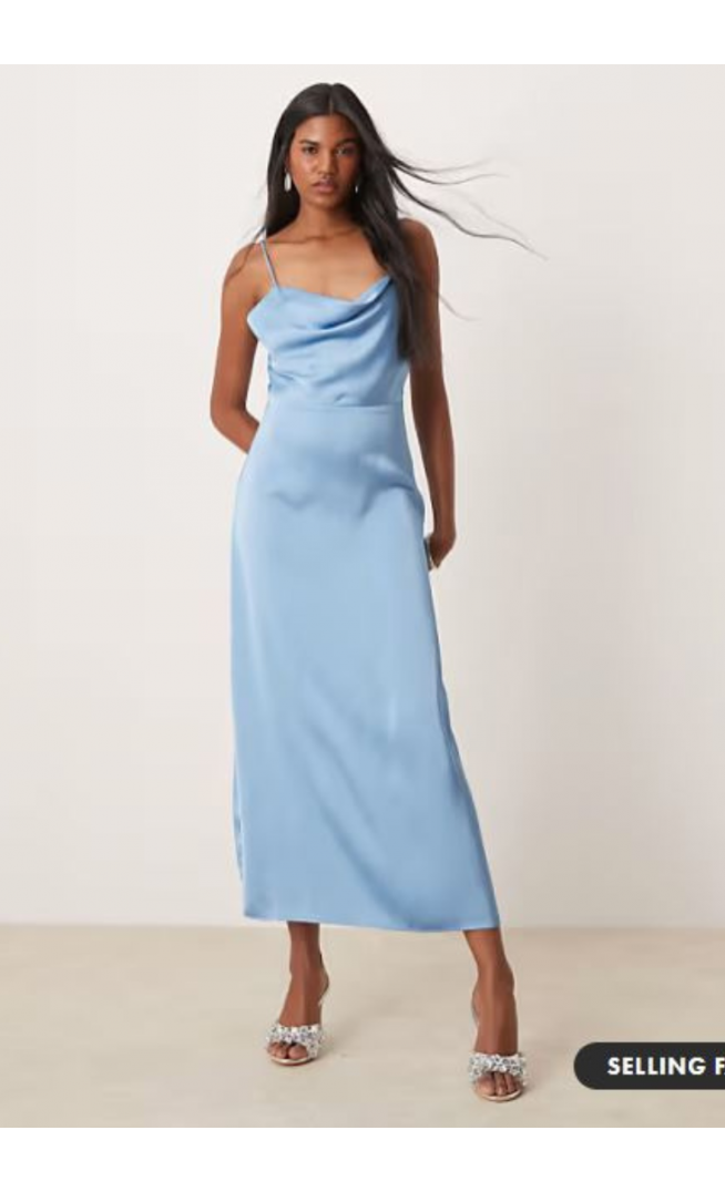 Vila satin cowl neck maxi dress in blissful blue