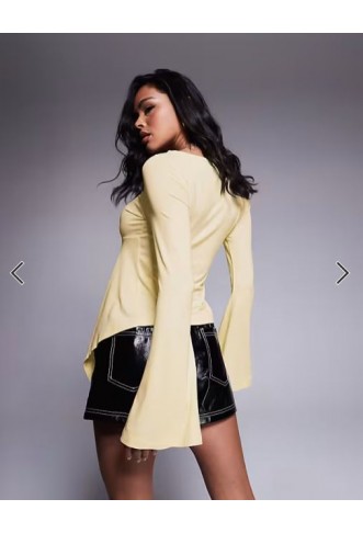 ASOS DESIGN angel sleeve top with godet detail in buttermilk