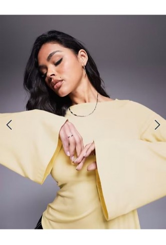 ASOS DESIGN angel sleeve top with godet detail in buttermilk