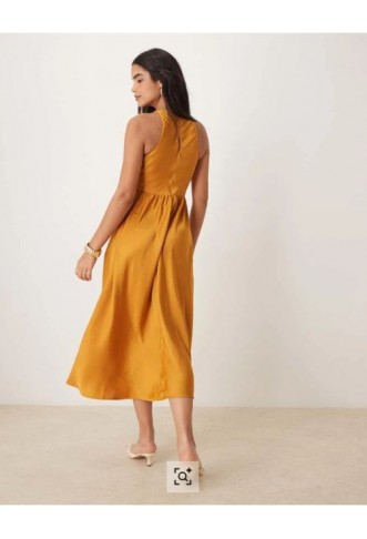 Women’s ASOS DESIGN satin drop waist midi dress with full skirt in ochre