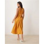 Women’s ASOS DESIGN satin drop waist midi dress with full skirt in ochre
