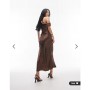Topshop drape neck off shoulder midi occasion dress in chocolate