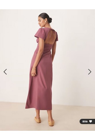 ASOS DESIGN flutter sleeve open back midi dress in purple