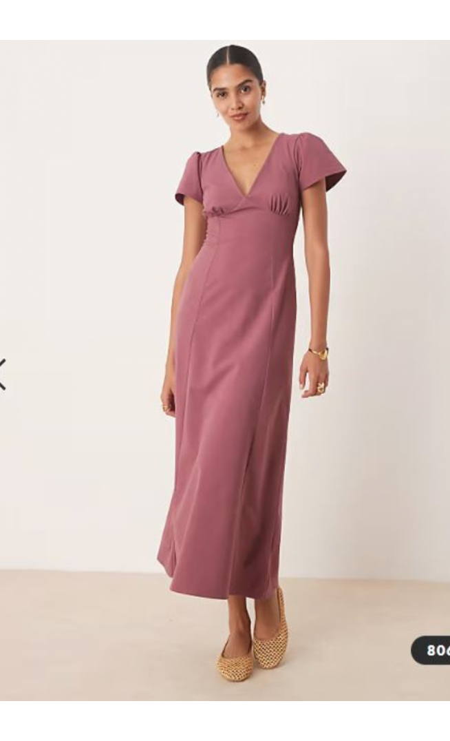 ASOS DESIGN flutter sleeve open back midi dress in purple