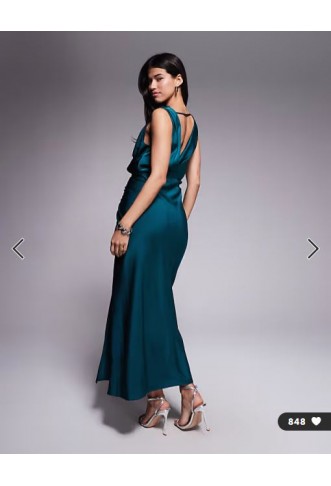 ASOS DESIGN satin drape front split detail maxi dress in deep teal