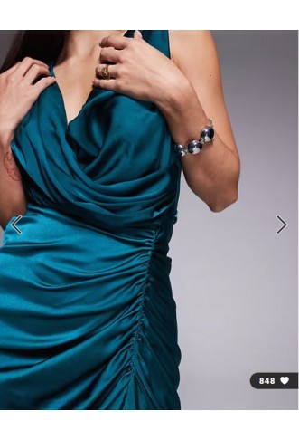 ASOS DESIGN satin drape front split detail maxi dress in deep teal