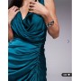 ASOS DESIGN satin drape front split detail maxi dress in deep teal