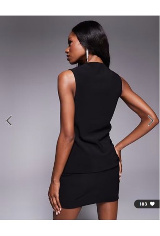 ASOS DESIGN co-ord ribbed longline button through v neck waistcoat top in black