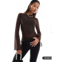 ASOS DESIGN mesh drawstring top with flute sleeve chocolate