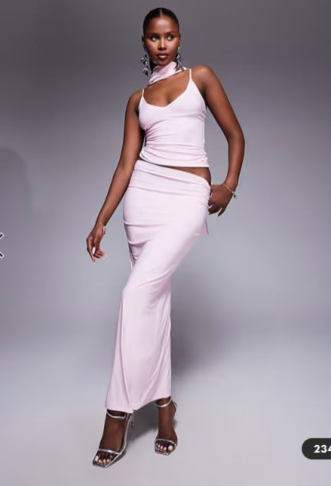 Fashionkilla double sculpted slinky column maxi skirt co-ord in pink
