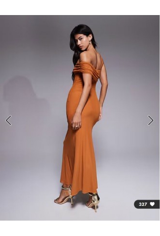 ASOS DESIGN ASOS DESIGN mesh one off shoulder midi dress in burnt yellow