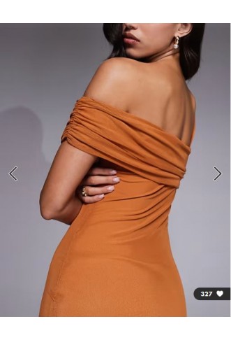 ASOS DESIGN ASOS DESIGN mesh one off shoulder midi dress in burnt yellow