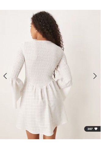ASOS DESIGN shirred angel sleeve mini dress in white