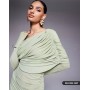 ASOS DESIGN long sleeve slouchy bardot mesh mix maxi dress in sage green