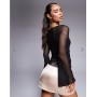 ASOS DESIGN mesh drawstring flute sleeve top in black