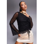 ASOS DESIGN mesh drawstring flute sleeve top in black