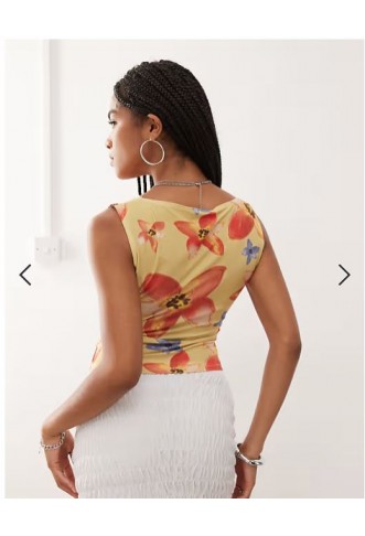 Reclaimed Vintage slash neck tank in tropical floral print