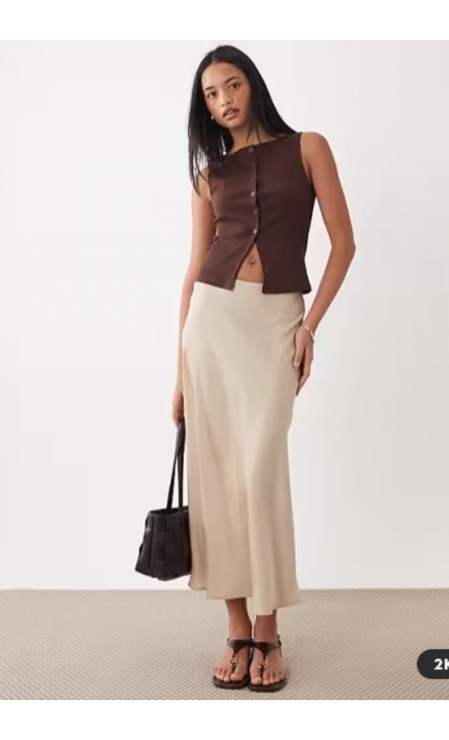 Vila satin maxi skirt in sand