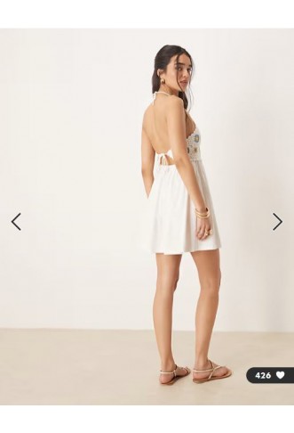ASOS DESIGN crochet bust halter mini dress in cream