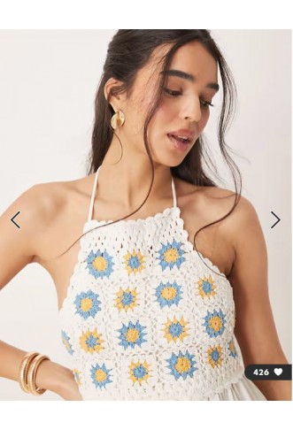 ASOS DESIGN crochet bust halter mini dress in cream