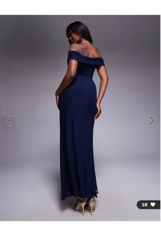 ASOS DESIGN off shoulder ruched maxi dress in navy