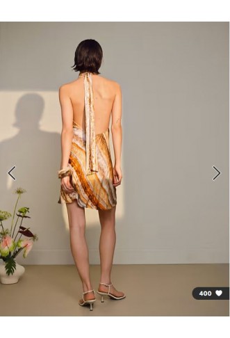 Topshop tie neck halter mini dress satin in blurred mineral print