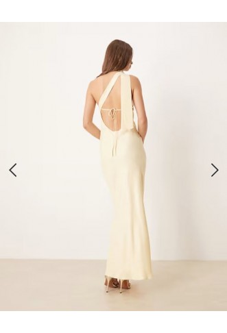 ASOS DESIGN satin one shoulder maxi dress in buttermilk