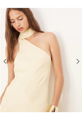 ASOS DESIGN satin one shoulder maxi dress in buttermilk