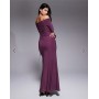 ASOS DESIGN long sleeve twist shoulder with lace up back maxi dress in mulberry