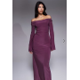 ASOS DESIGN long sleeve twist shoulder with lace up back maxi dress in mulberry