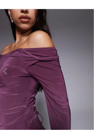 ASOS DESIGN long sleeve twist shoulder with lace up back maxi dress in mulberry