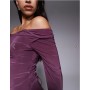 ASOS DESIGN long sleeve twist shoulder with lace up back maxi dress in mulberry