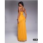 ASOS DESIGN asymmetric double strap with gold trim detail with ruching mesh maxi dress in orange