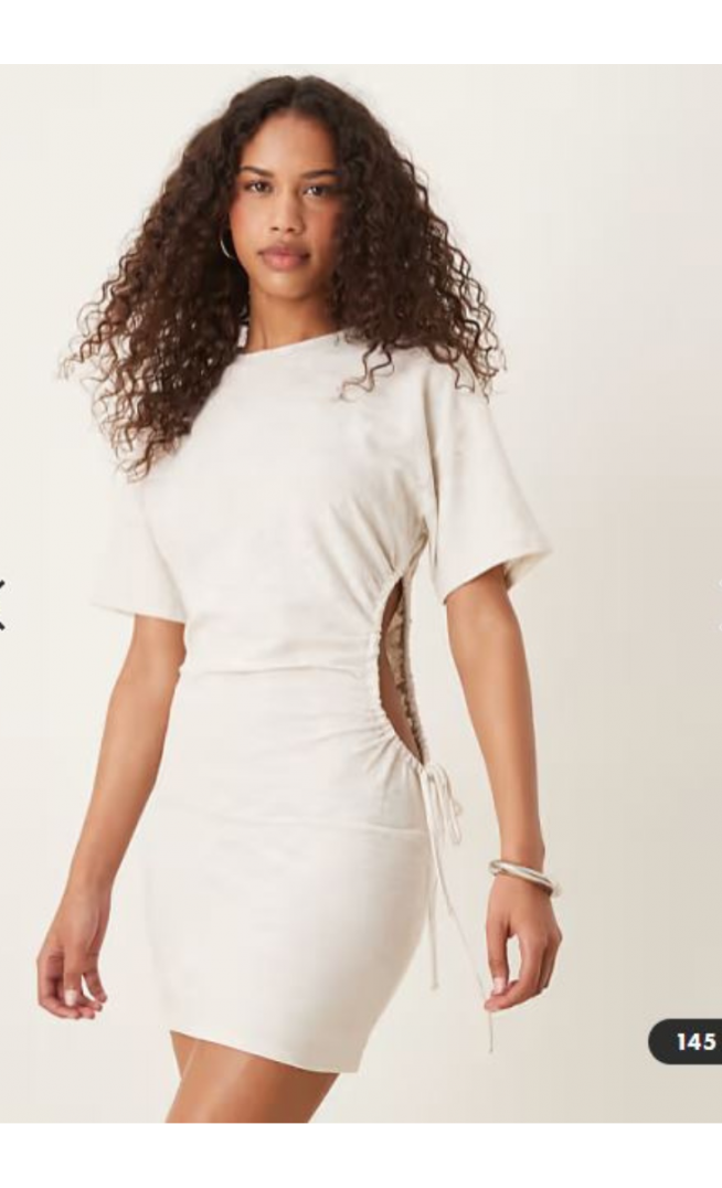 ASOS DESIGN linen look cut out side midi dress in stone